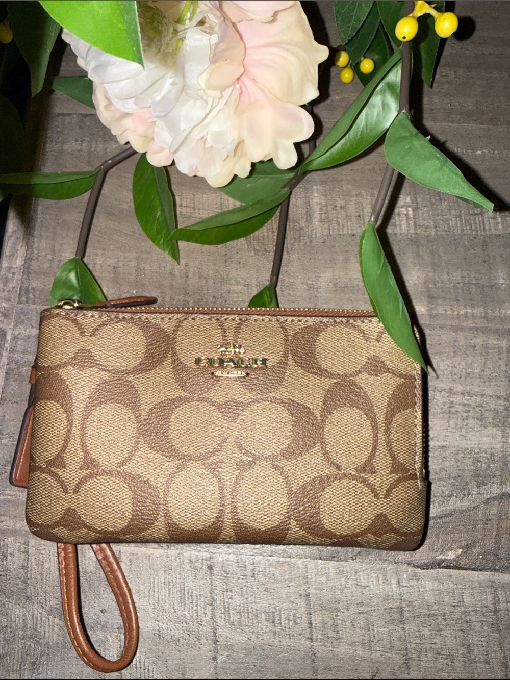 Coach Signature Canvas Wristlet in Brown
